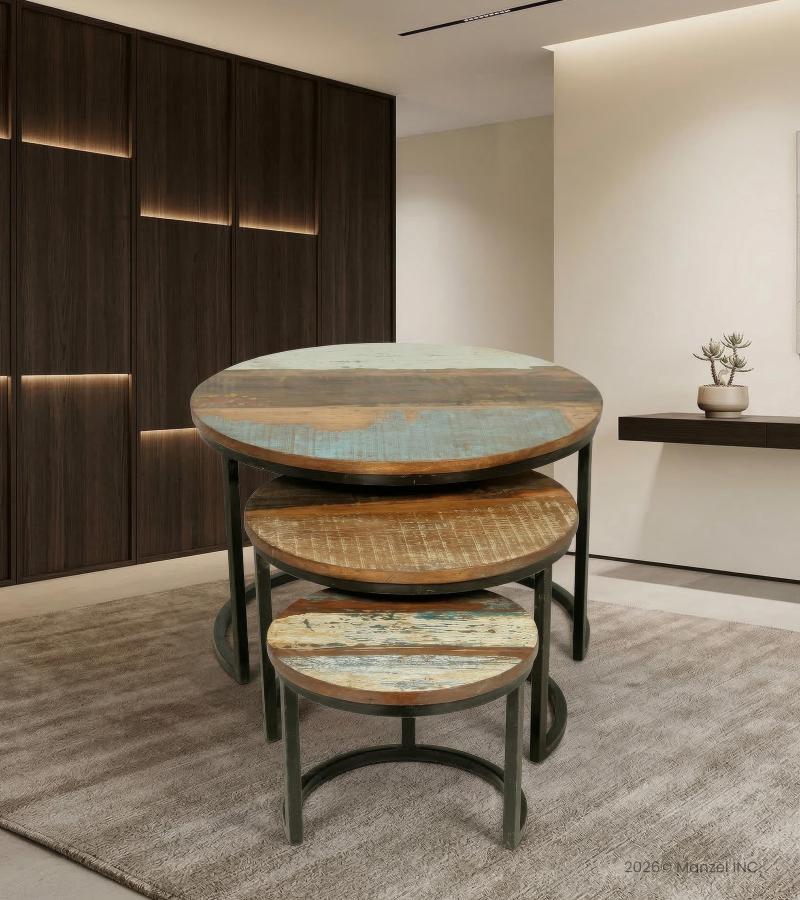 SOLID RECLAIMED TEAK WOOD & IRON NESTING TABLES