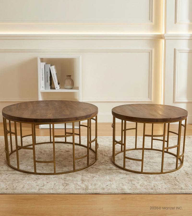 SET OF 2 SOLID WOOD & METAL COFFEE TABLES