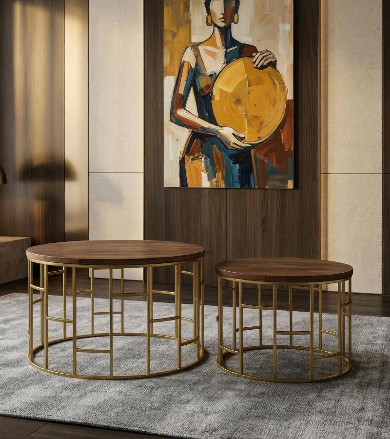 SET OF 2 SOLID WOOD & METAL TABLES