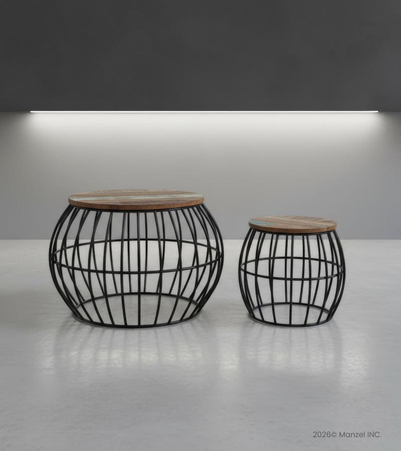 SET OF 2 SOLID WOOD & METAL COFFEE TABLE