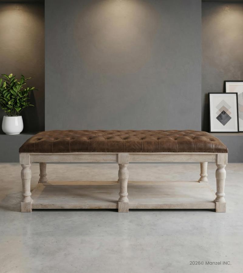 SOLID WOOD & FULL HIDE LEATHER COFFEE TABLE