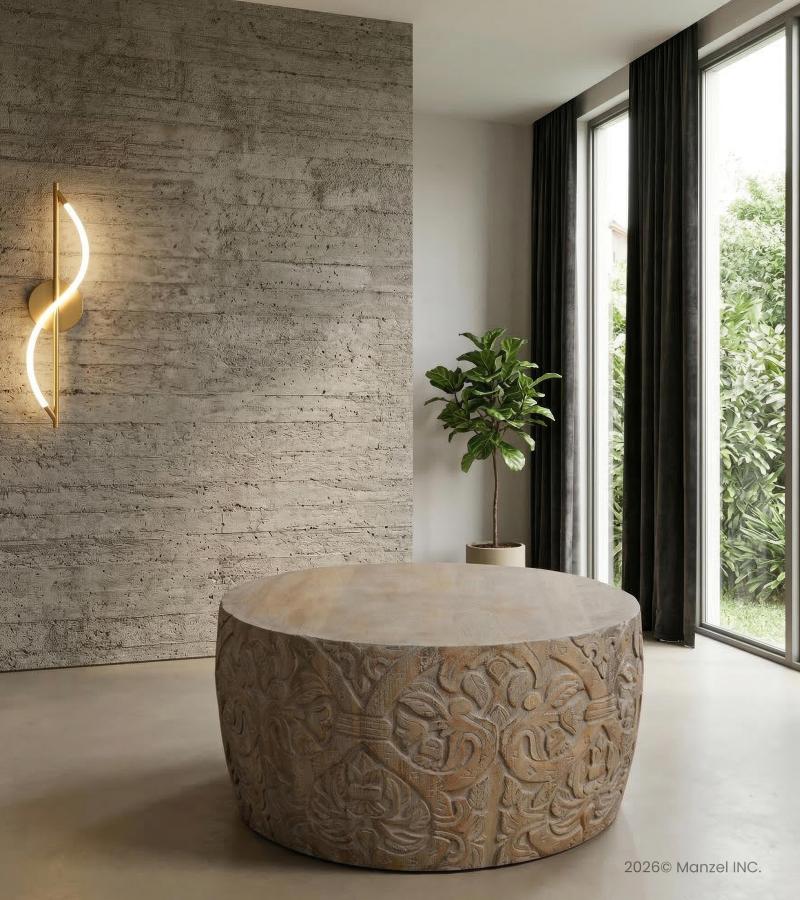 HAND CARVED SOLID WOOD ROUND COFFEE TABLE