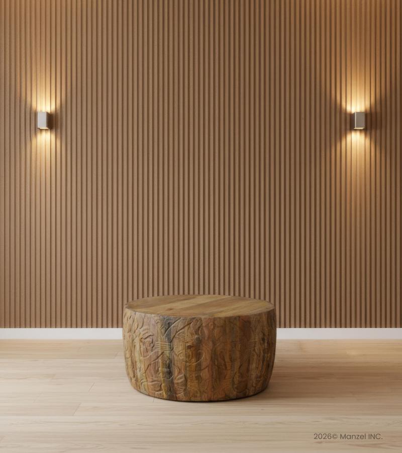 HAND CARVED SOLID WOOD ROUND COFFEE TABLE
