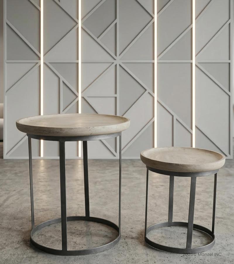 SET OF 2 STACKING SIDE TABLES WOOD & IRON