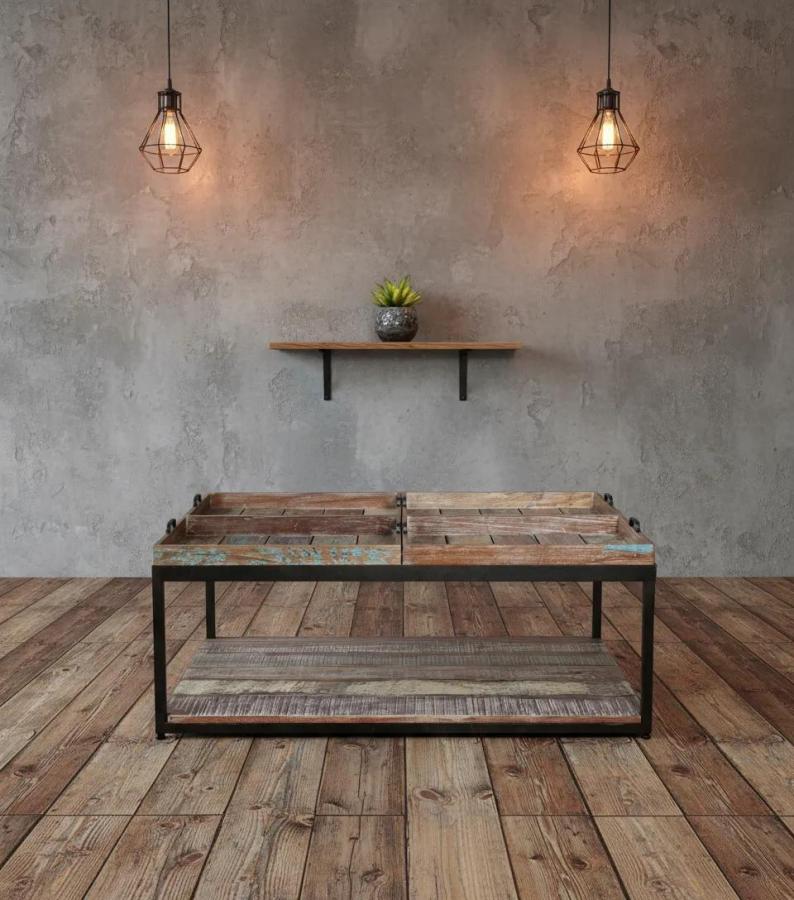 SOLID WOOD & IRON TRAY COFFEE TABLE