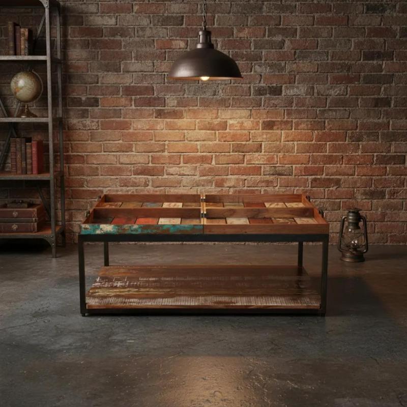 SOLID RECLAIMED TEAK WOOD 4 TRAY COFFEE TABLE