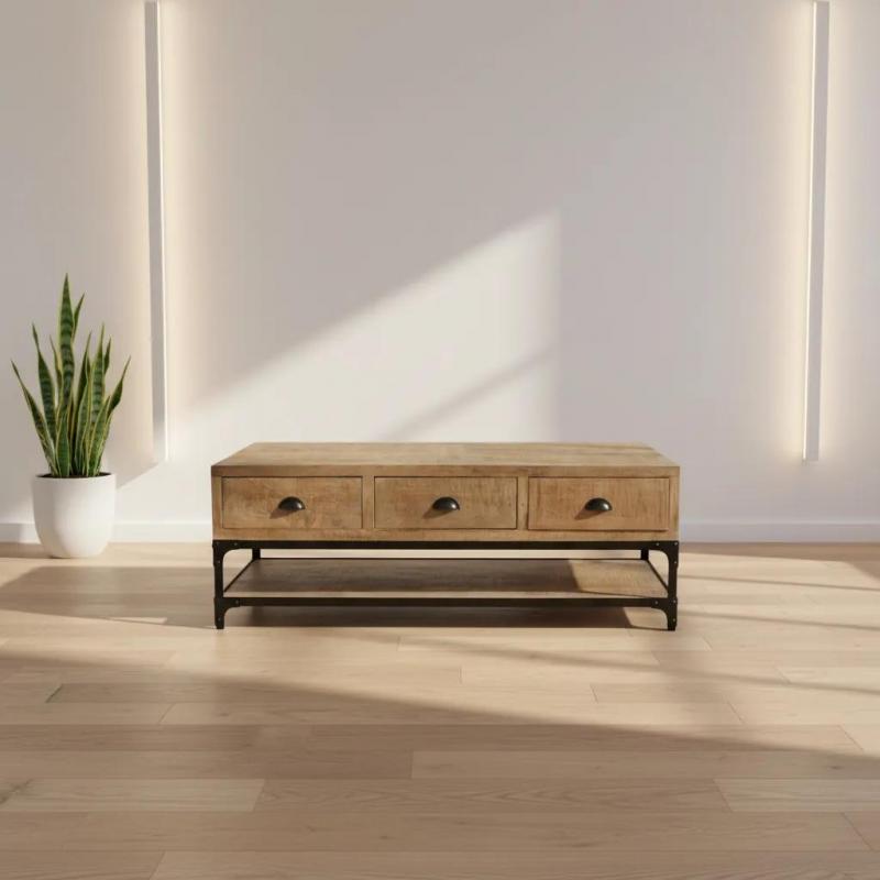 SOLID WOOD & IRON COFFEE TABLE