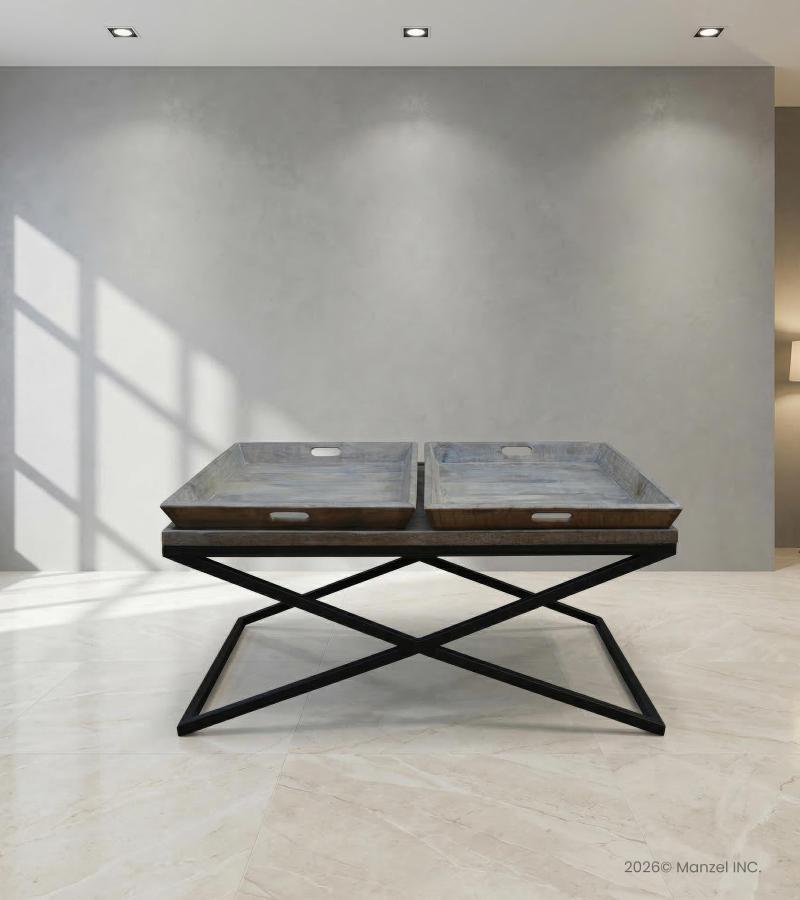 SOLID WOOD TRAY COFFEE TABLE & IRON