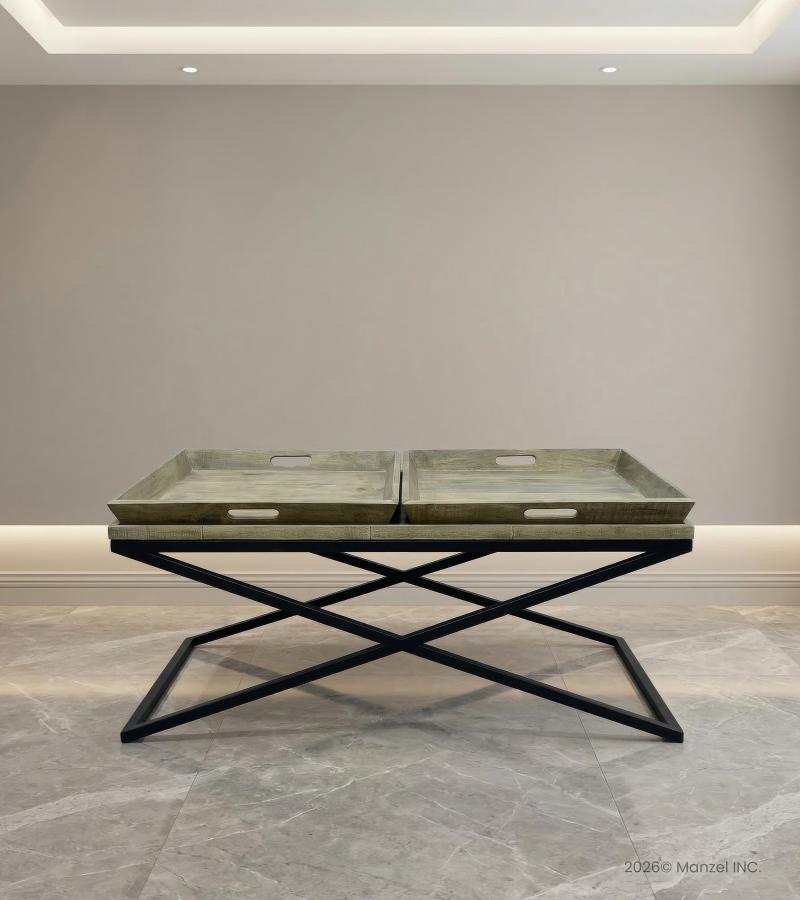 SOLID WOOD TRAY COFFEE TABLE & IRON
