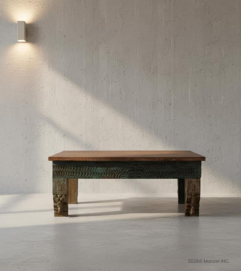 HAND CARVED SOLID RECLAIMED WOOD COFFEE TABLE