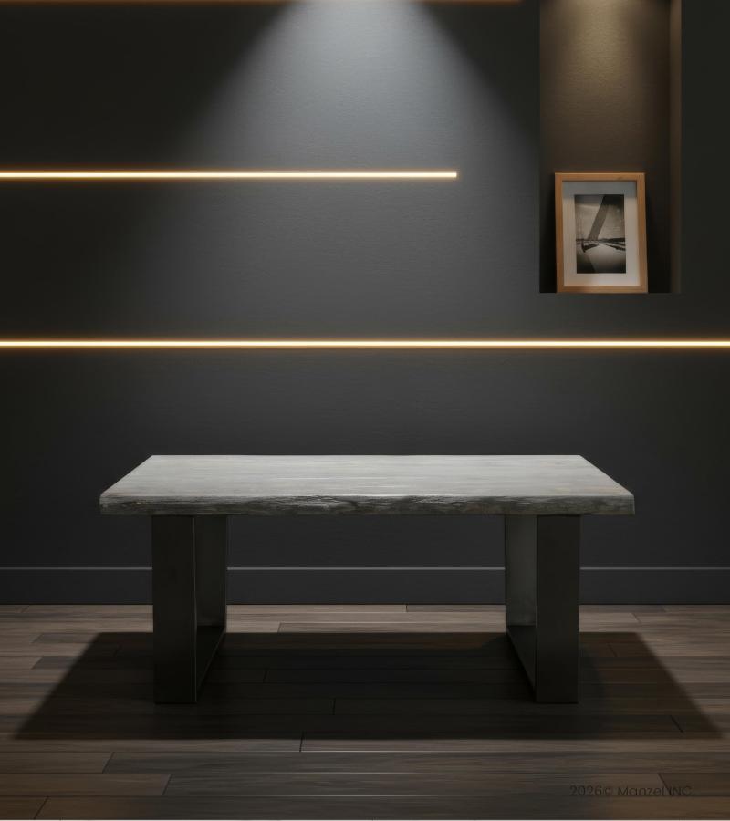 SOLID LIVE EDGE WOOD COFFEE TABLE W/ METAL BASE