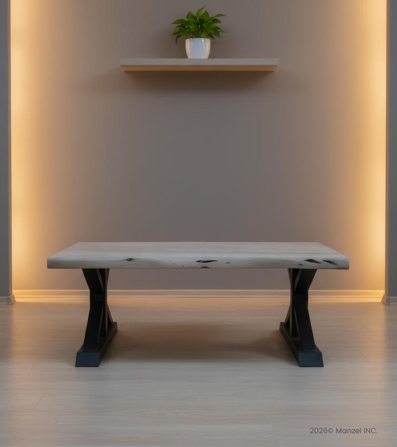 SOLID LIVE EDGE WOOD & IRON COFFEE TABLE