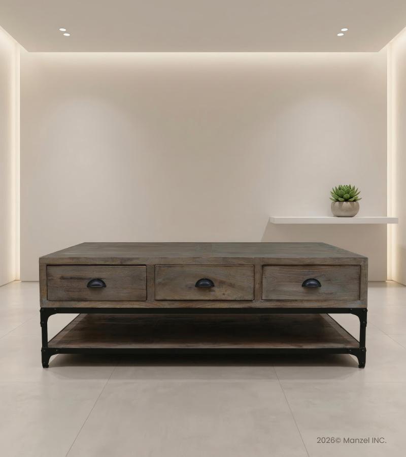 SOLID WOOD & IRON COFFEE TABLE