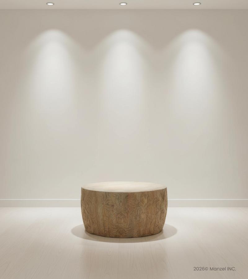 HAND CARVED SOLID WOOD ROUND COFFEE TABLE