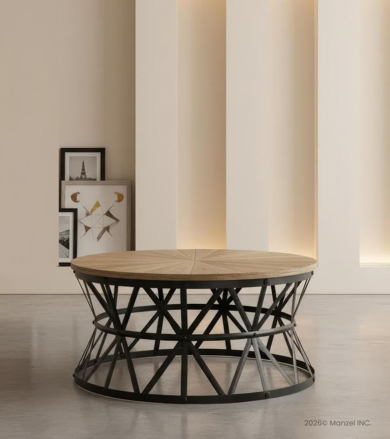 ROUND SOLID WOOD & IRON COFFEE TABLE