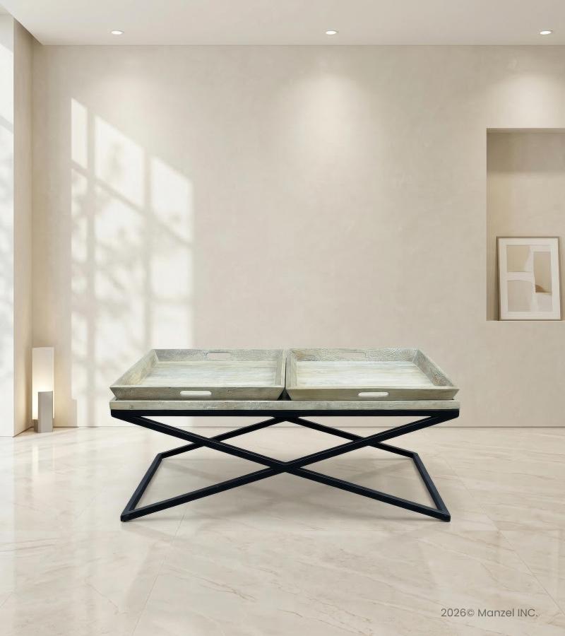 SOLID WOOD TRAY COFFEE TABLE & IRON