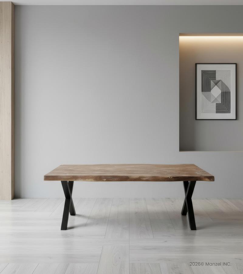 SOLID LIVE EDGE WOOD COFFEE TABLE W/ METAL BASE