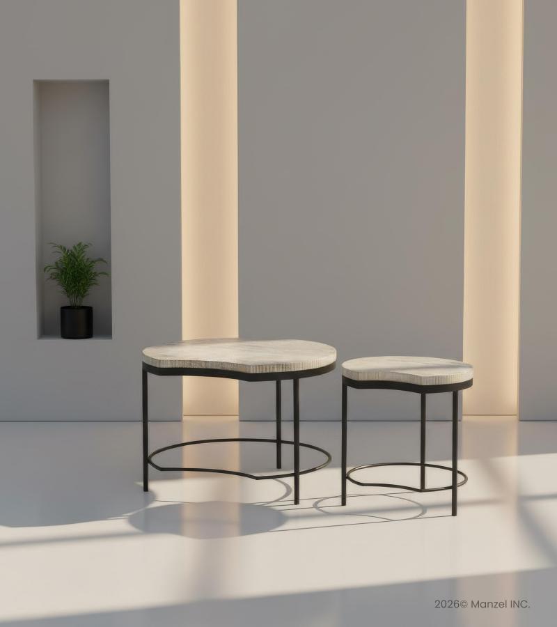 SET OF 2 SOLID WOOD & IRON TABLES