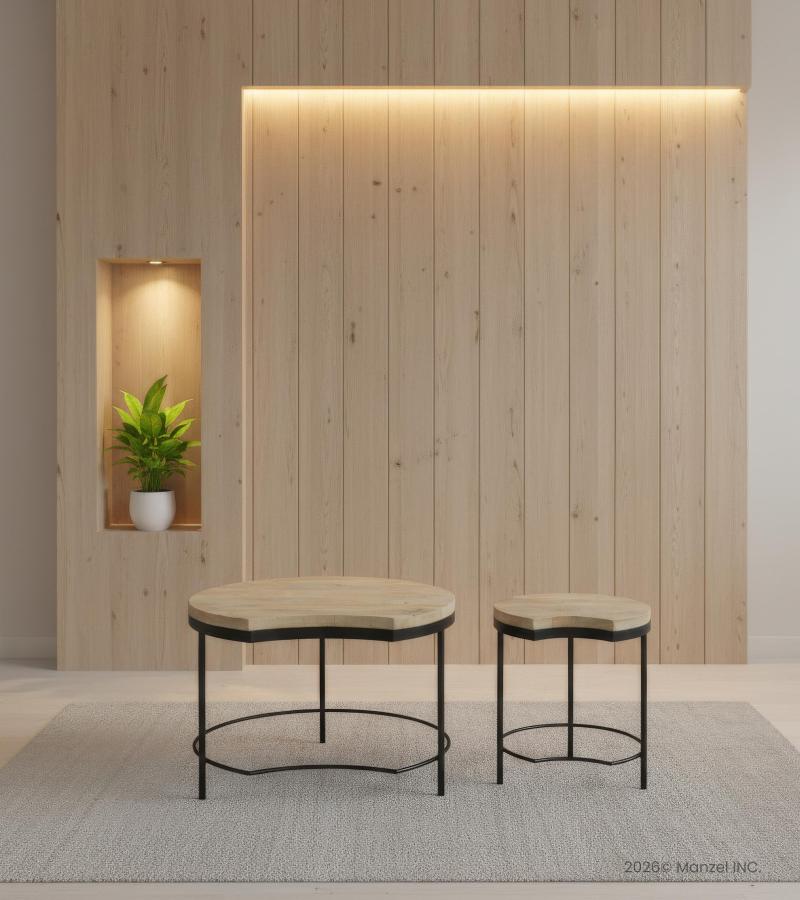 SET OF 2 SOLID WOOD & IRON TABLES