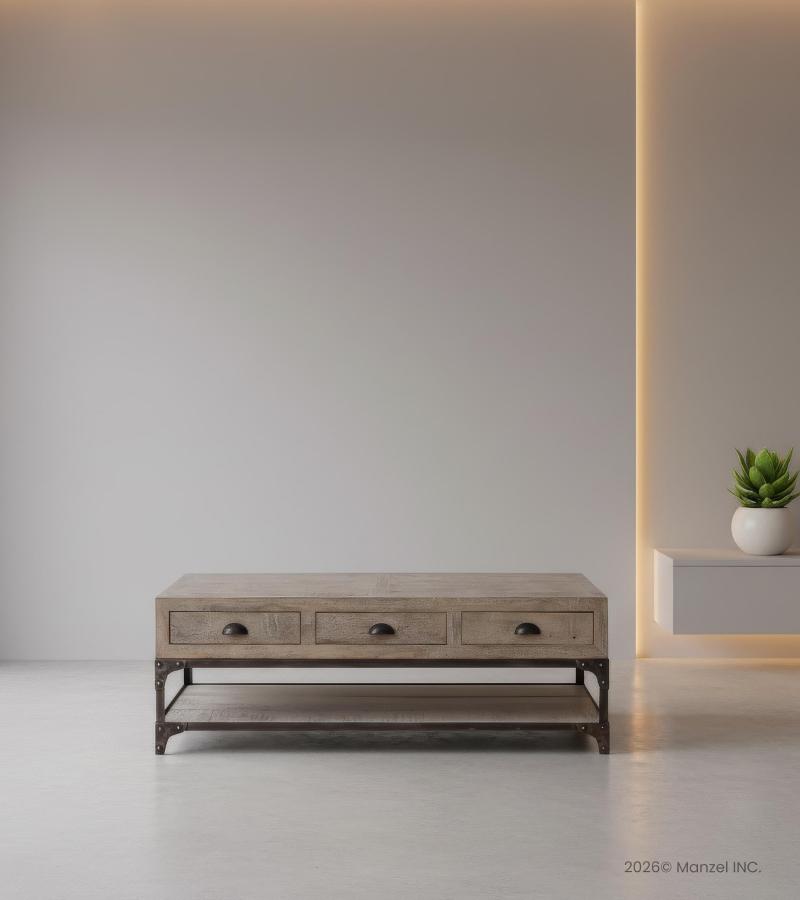 SOLID WOOD & IRON COFFEE TABLE