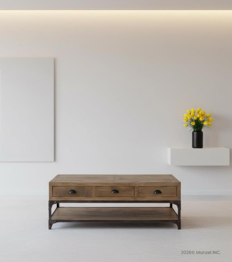 SOLID WOOD & IRON COFFEE TABLE