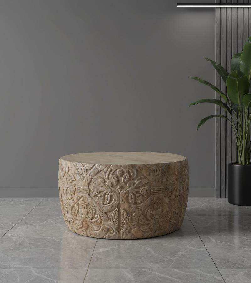 HAND CARVED SOLID WOOD ROUND COFFEE TABLE