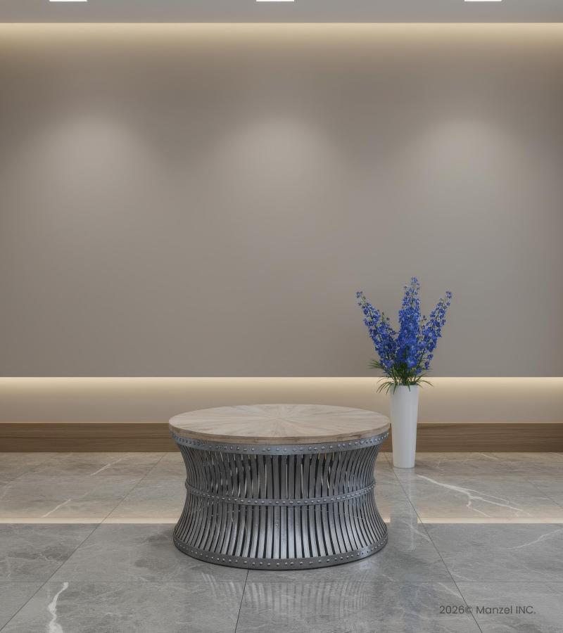 ROUND METAL & SOLID WOOD COFFEE TABLE