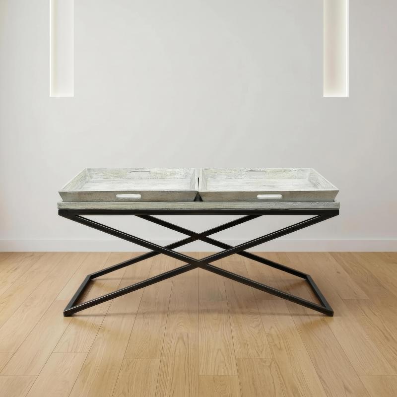 SOLID WOOD TRAY COFFEE TABLE & IRON