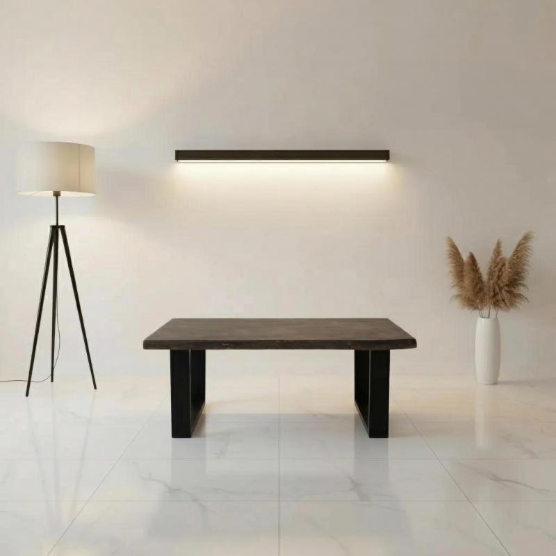 SOLID LIVE EDGE WOOD COFFEE TABLE W/ METAL BASE