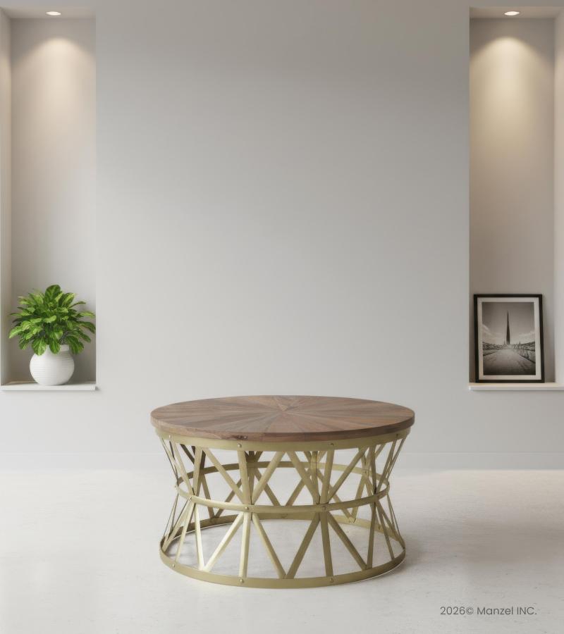 ROUND SOLID WOOD & IRON COFFEE TABLE