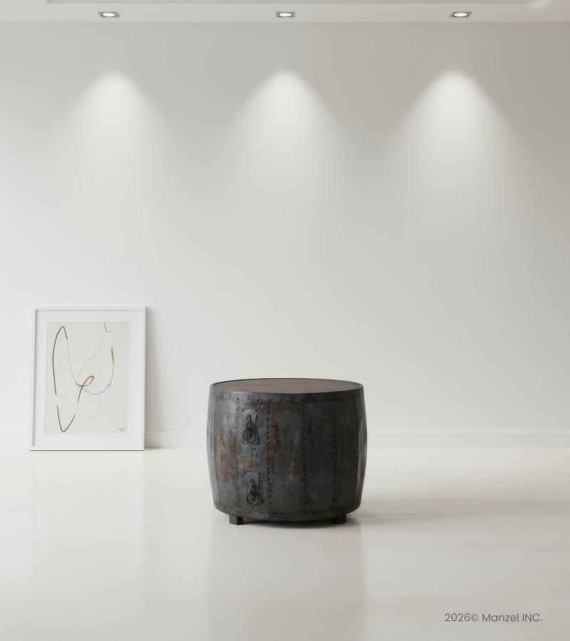 VINTAGE RECLAIMED IRON & WOOD BARREL SIDE / COFFEE TABLE