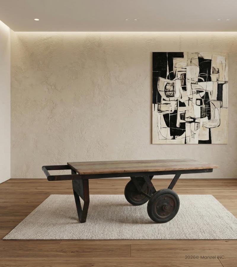 RECLAIMED & REPURPOSED IRON & WOOD COFFEE TABLE CART