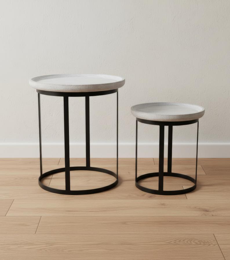 PAIR OF SOLID WOOD & IRON SIDE TABLES