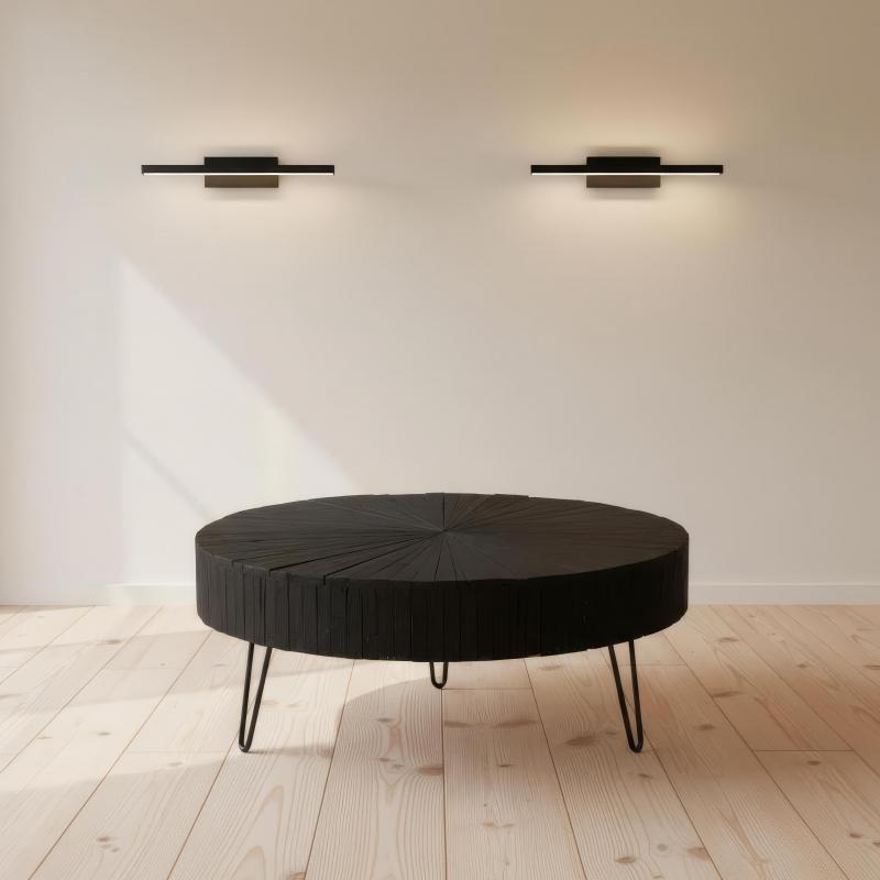 SOLID WOOD & IRON ROUND COFFEE TABLE