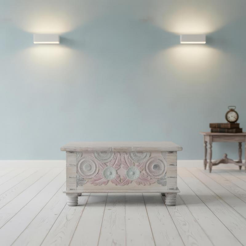 HAND CARVED SOLID WOOD TRUNK COFFEE TABLE