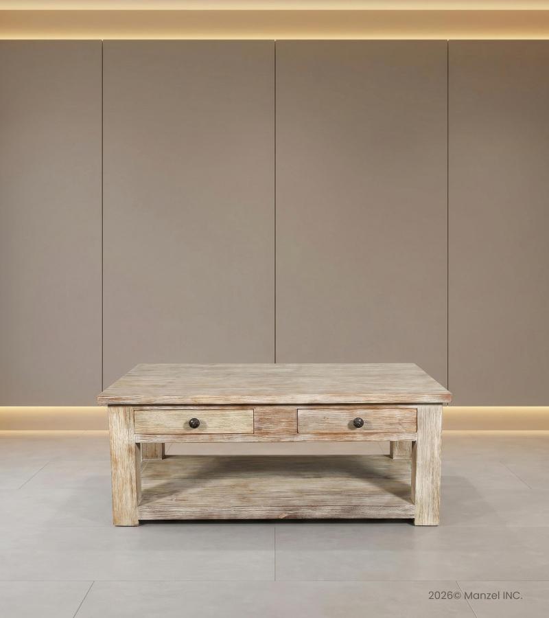 SOLID RECLAIMED TEAK WOOD 2 DRAWER COFFEE TABLE W/ SHELF