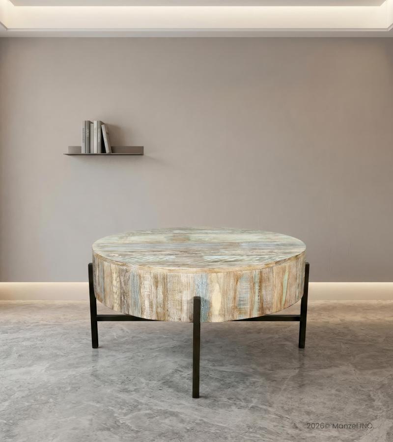 SOLID RECLAIMED TEAK WOOD COFFEE TABLE W/ METAL BASE