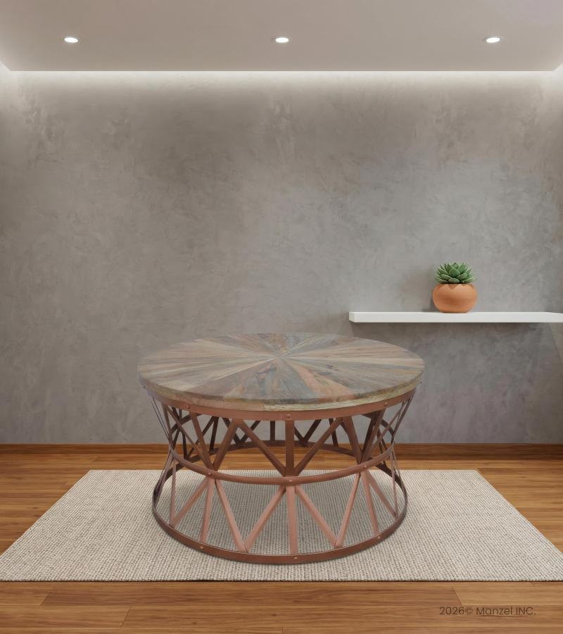 ROUND SOLID WOOD & IRON COFFEE TABLE