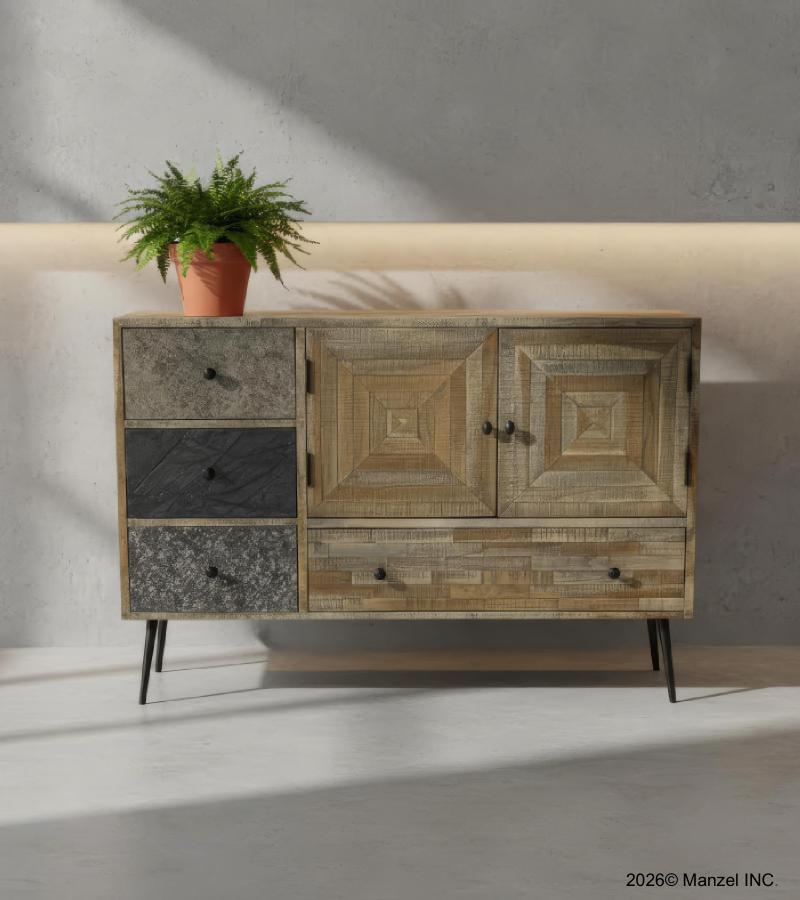 SOLID WOOD & IRON SIDEBOARD CABINET
