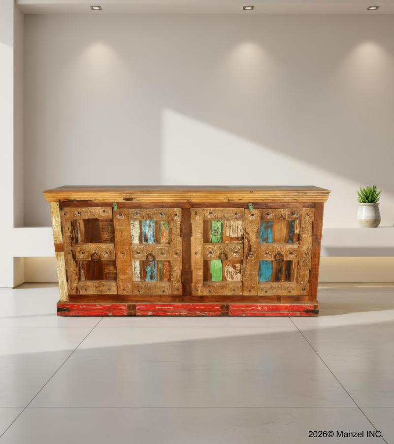 SOLID RECLAIMED HAND CARVED TEAK WOOD SIDEBOARD CONSOLE CABINET