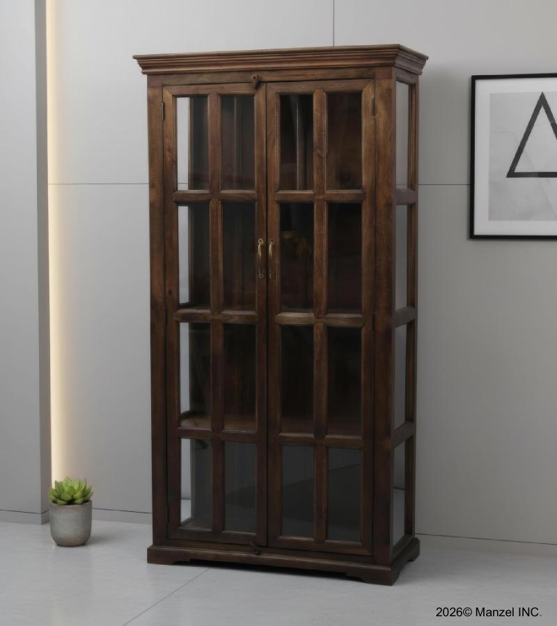 SOLID WOOD & GLASS DISPLAY CABINET 