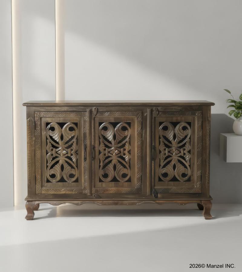 SOLID WOOD HAND CARVED 3 DOOR SIDEBOARD
