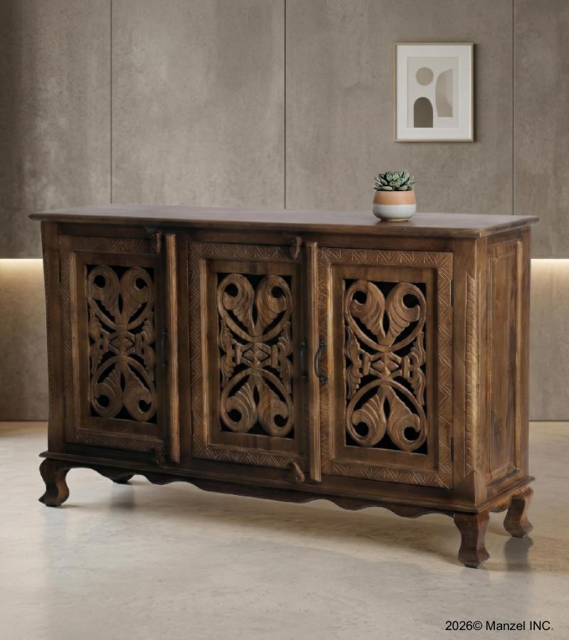 SOLID WOOD HAND CARVED SIDEBOARD CABINET