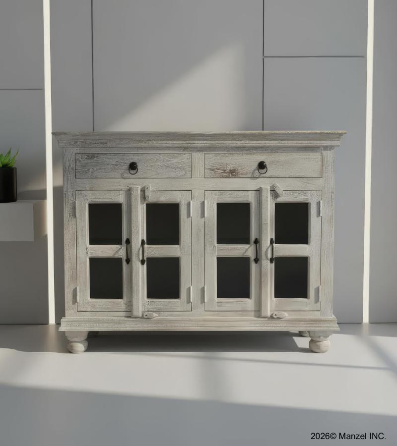 SOLID WOOD & GLASS CABINET SIDEBOARD WITH 4 DOORS & 2 DRAWERS 