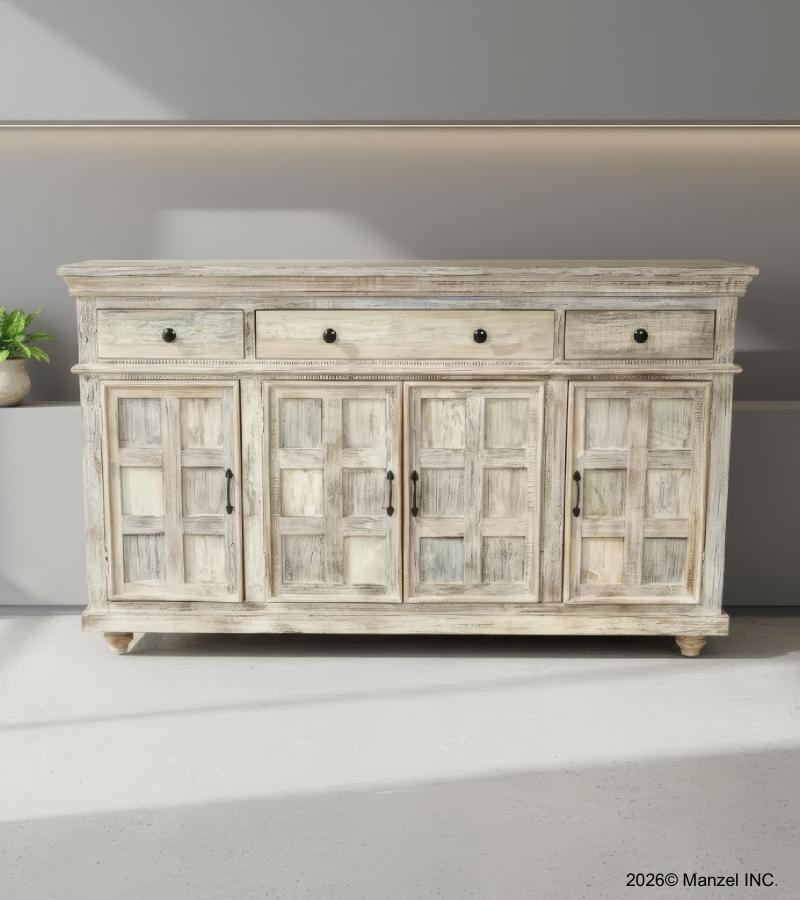 SOLID RECLAIMED TEAK WOOD SIDEBOARD CABINET CONSOLE W/ 4 DOORS & 4 DRAWERS