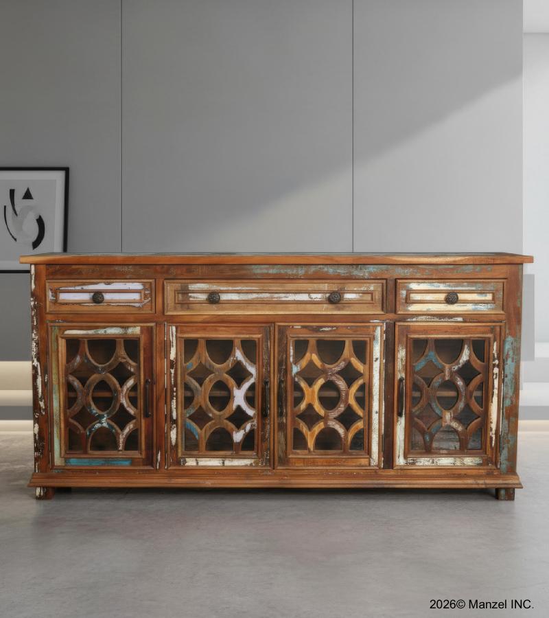 SOLID RECLAIMED TEAK WOOD& GLASS,  4 DRAWER & 4 DOOR SIDEBOARD 