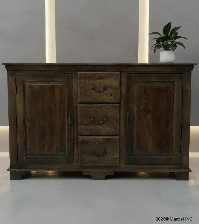 SOLID WOOD SIDEBOARD CABINET W/ 3 DRAWERS & 2 DOORS