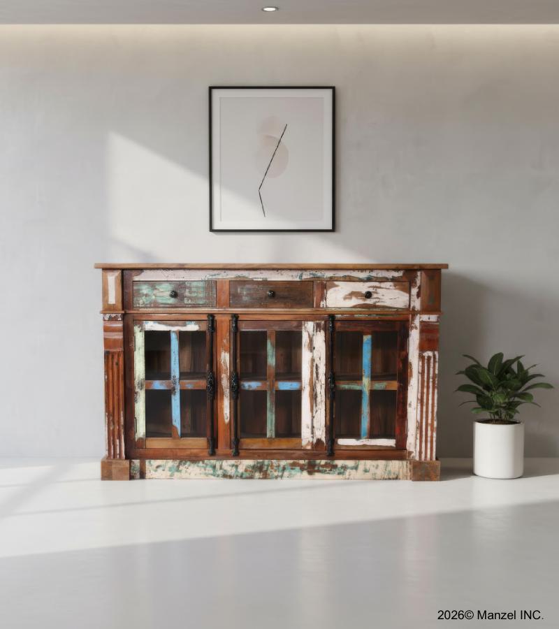 SOLID RECLAIMED TEAK WOOD SIDEBOARD W/ 3 DRAWERS & 3 DOORS