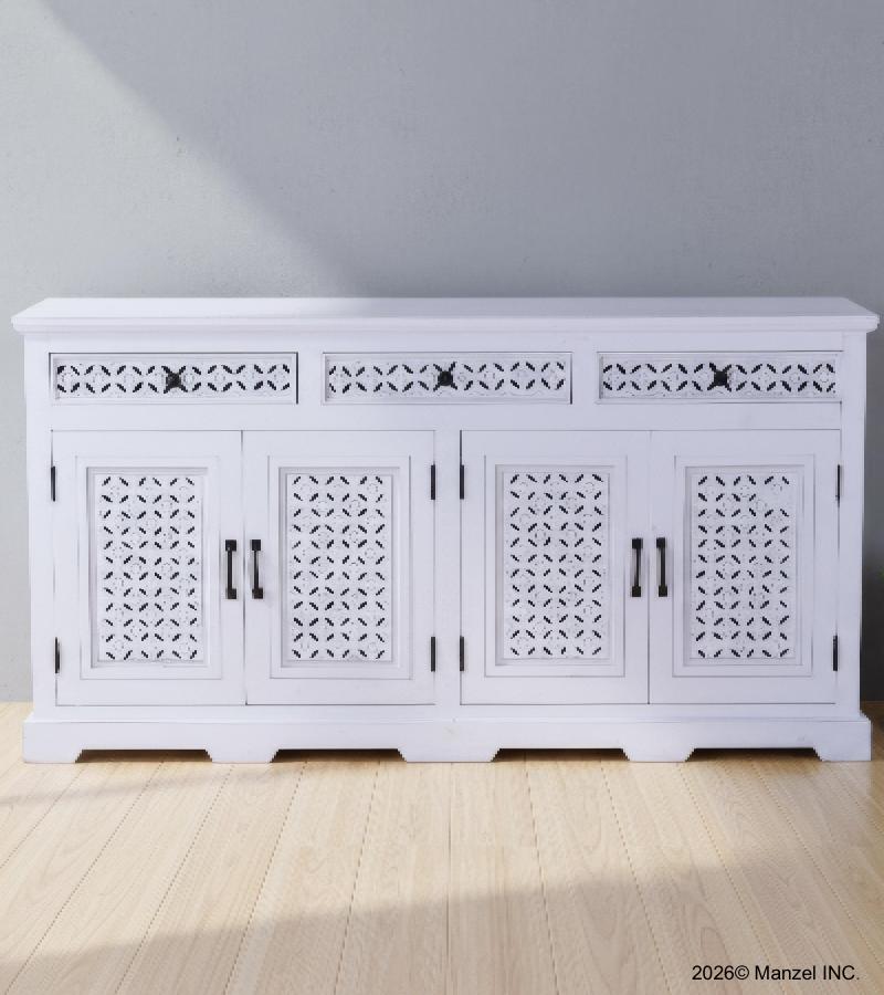 HAND CARVED WOOD SIDEBOARD CABINET