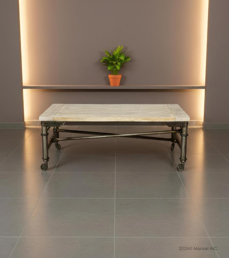 SOLID WOOD & IRON TROLLEY COFFEE TABLE